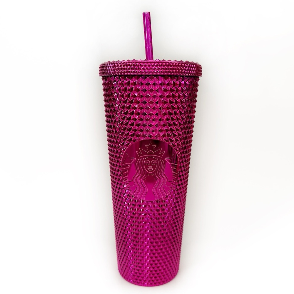 Starbucks Hot Pink Chrome Studded Tumbler Travel Cup Venti School Office Trip